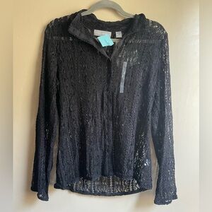 NWT Vintage 90s lace sheer button down top size L Liz Claiborne y2k witchy goth